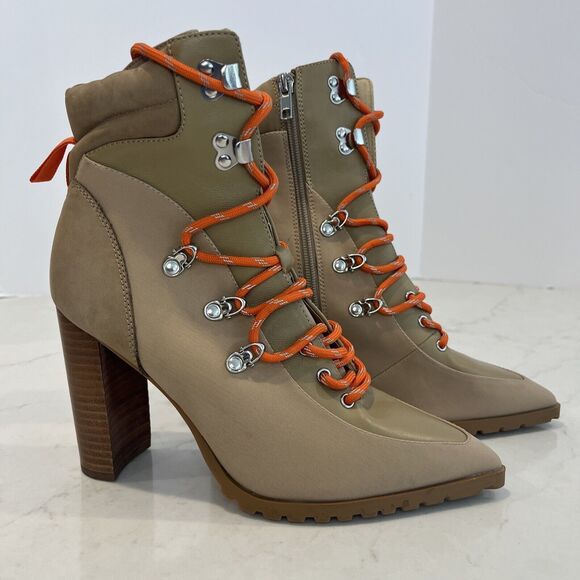 Steve Madden Boots Womens 9 M Karey Ankle Booties Boots Beige Fabric Leather - Picture 1 of 14